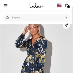 Lulus Love is Life Navy Blue Floral Print Satin Wrap Dress